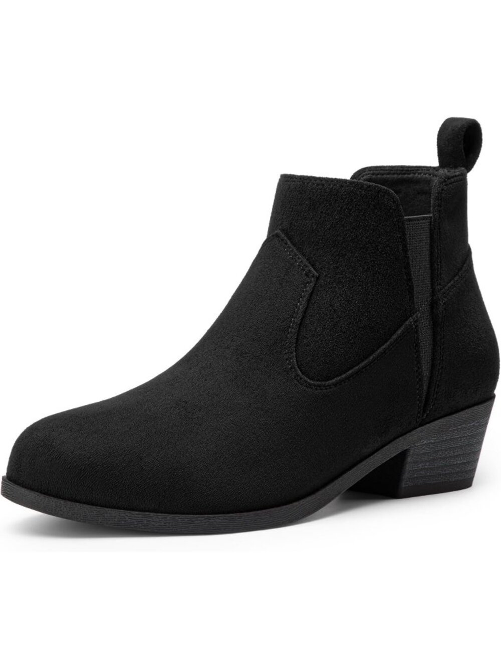 Women's Black Suede Comfortable Chunky Low Heel Slip On Casual Short Ankle Boots
